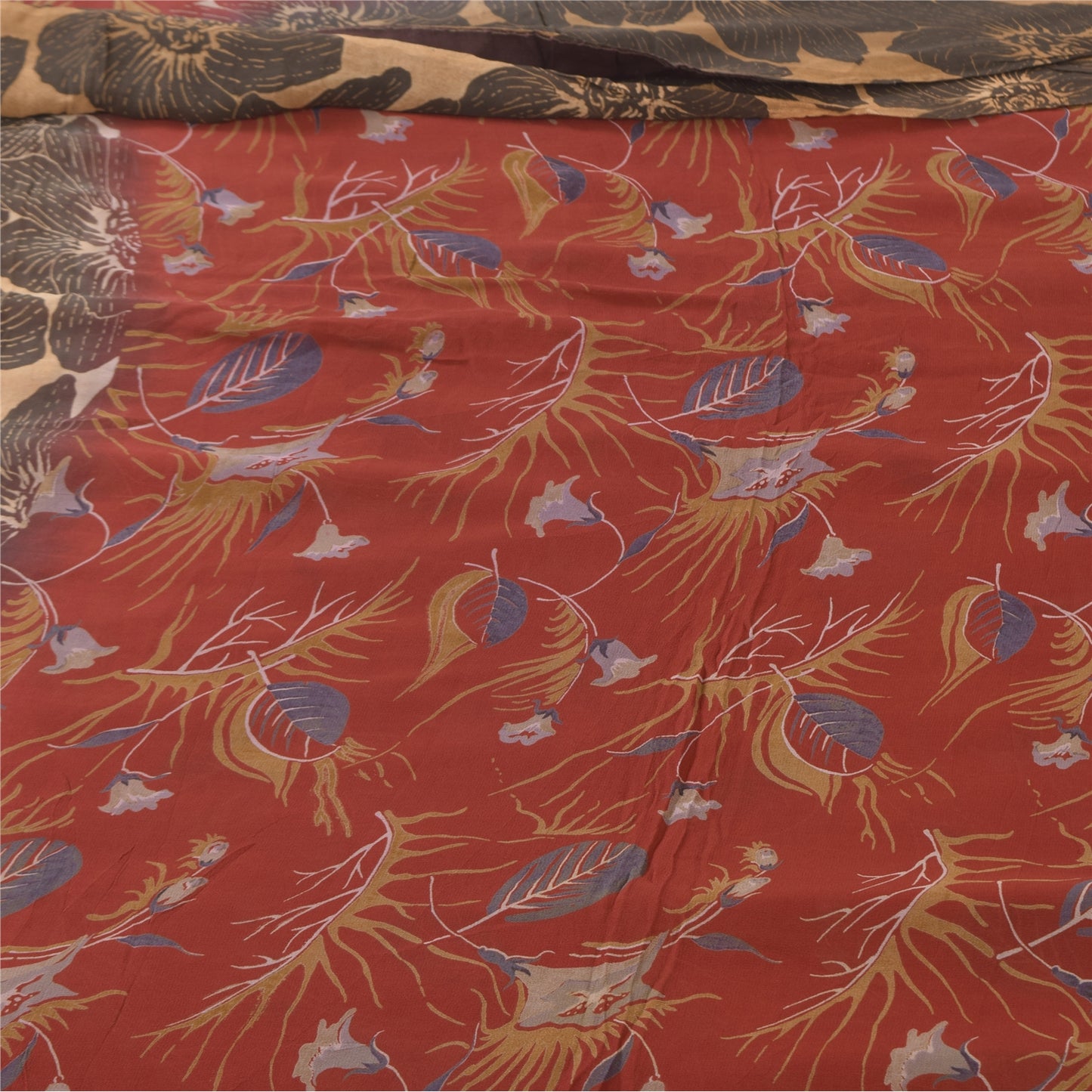 Sanskriti Vintage Sarees Orange Pure Georgette Silk Print Sari 5+yd Craft Sustainable Fabric