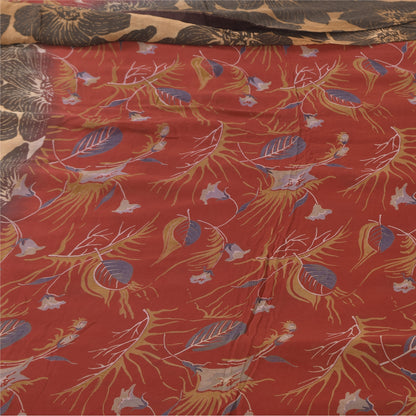 Sanskriti Vintage Sarees Orange Pure Georgette Silk Print Sari 5+yd Craft Sustainable Fabric