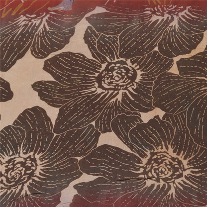 Sanskriti Vintage Sarees Orange Pure Georgette Silk Print Sari 5+yd Craft Sustainable Fabric