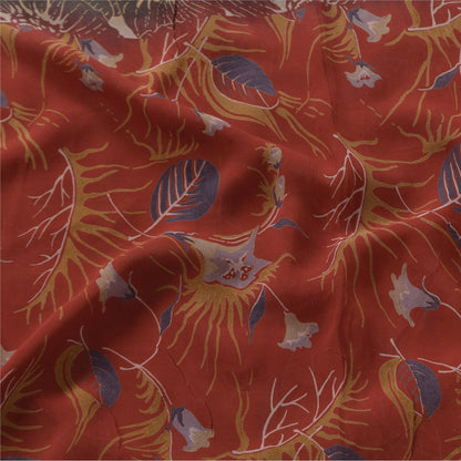 Sanskriti Vintage Sarees Orange Pure Georgette Silk Print Sari 5+yd Craft Sustainable Fabric