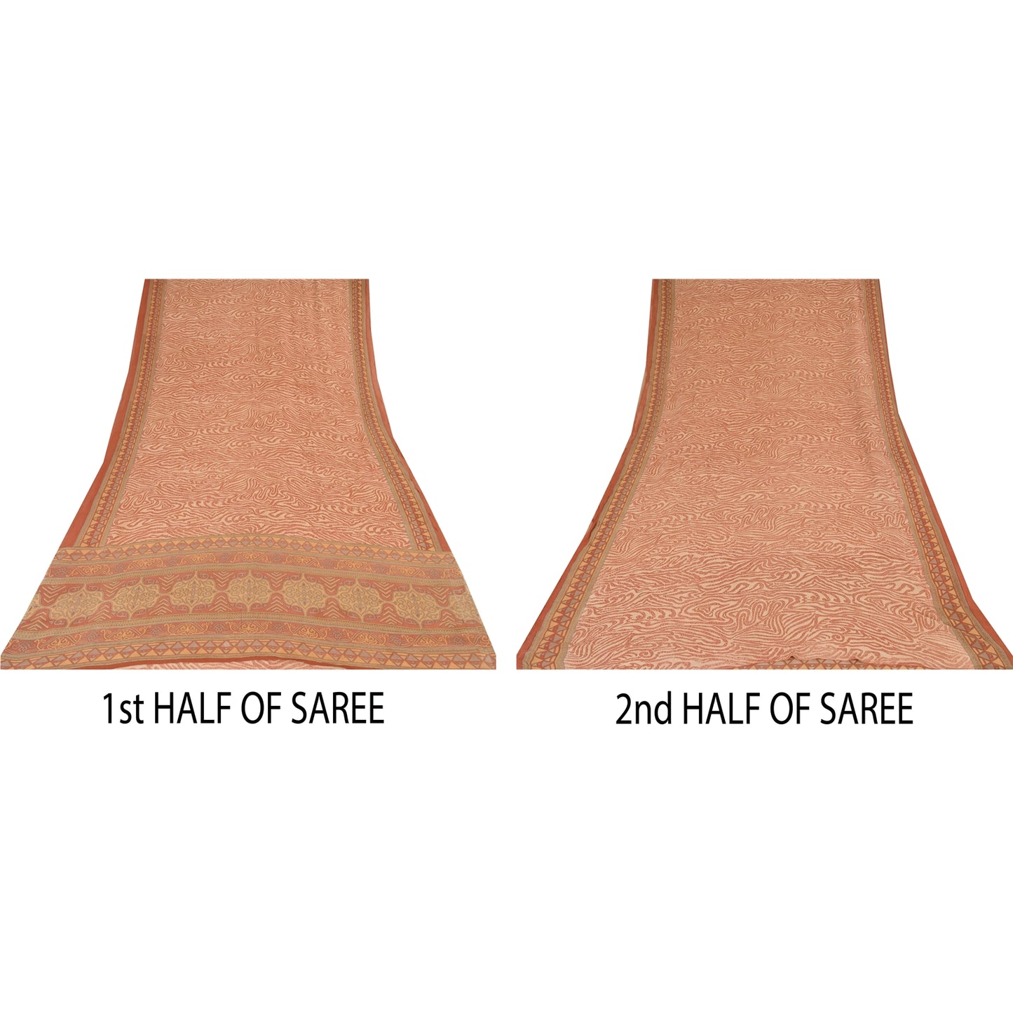 Sanskriti Vintage Sarees Dark Peach Pure Georgette Silk Printed Sari 5+yd Sustainable Fabric