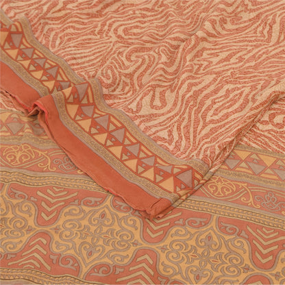Sanskriti Vintage Sarees Dark Peach Pure Georgette Silk Printed Sari 5+yd Sustainable Fabric
