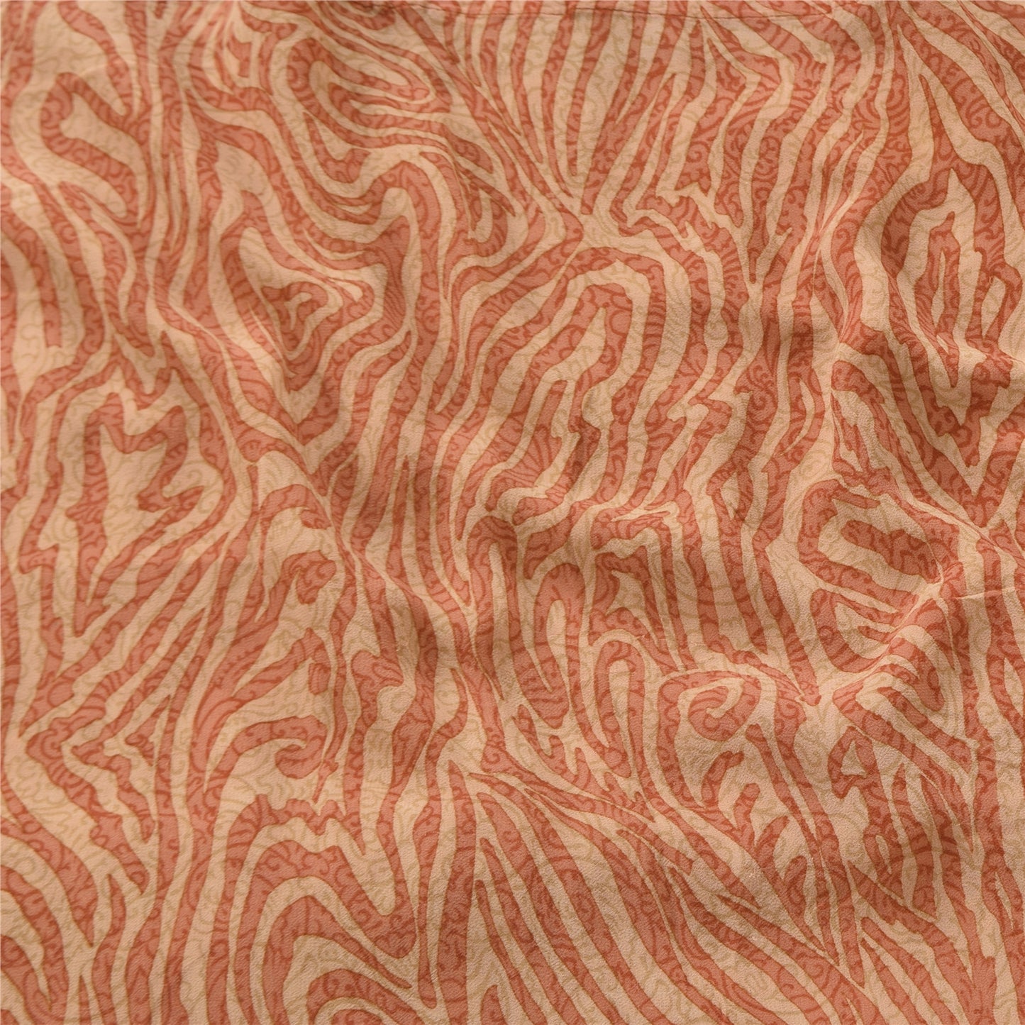 Sanskriti Vintage Sarees Dark Peach Pure Georgette Silk Printed Sari 5+yd Sustainable Fabric