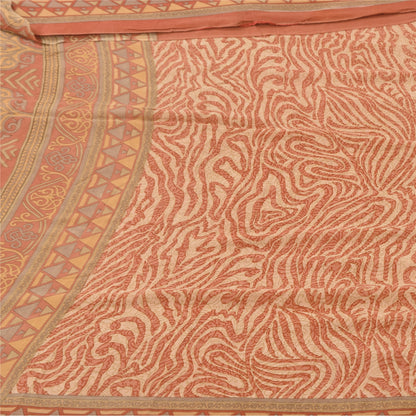Sanskriti Vintage Sarees Dark Peach Pure Georgette Silk Printed Sari 5+yd Sustainable Fabric