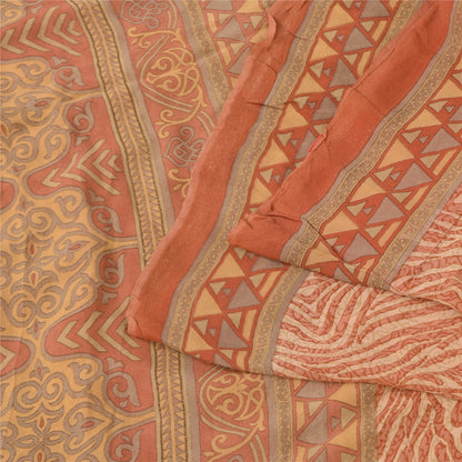 Sanskriti Vintage Sarees Dark Peach Pure Georgette Silk Printed Sari 5+yd Sustainable Fabric