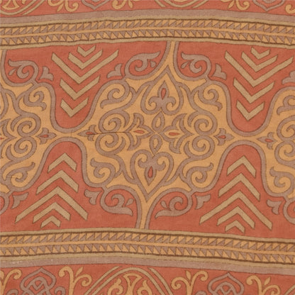 Sanskriti Vintage Sarees Dark Peach Pure Georgette Silk Printed Sari 5+yd Sustainable Fabric