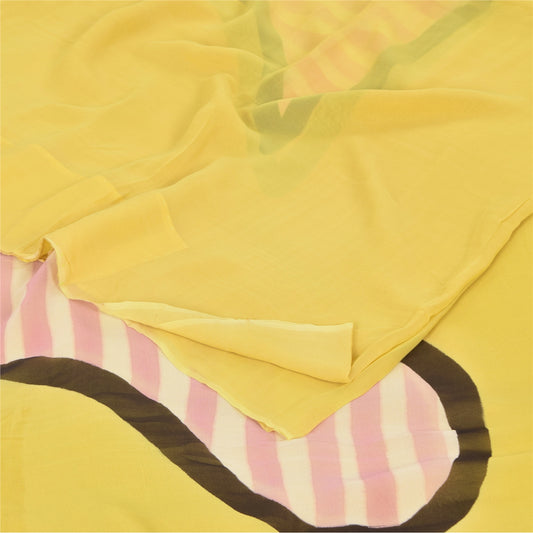 Sanskriti Vintage Sarees Yellow Pure Georgette Silk Print Sari 5+yd Craft Sustainable Fabric