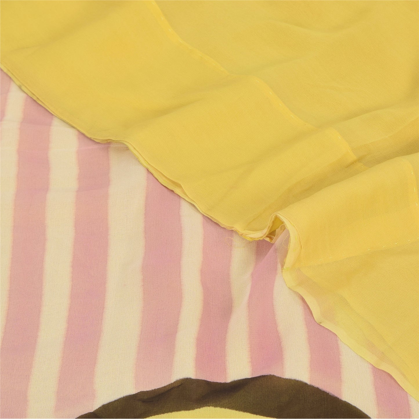 Sanskriti Vintage Sarees Yellow Pure Georgette Silk Print Sari 5+yd Craft Sustainable Fabric