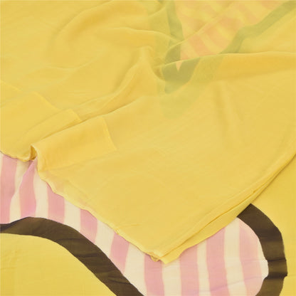 Sanskriti Vintage Sarees Yellow Pure Georgette Silk Print Sari 5+yd Craft Sustainable Fabric