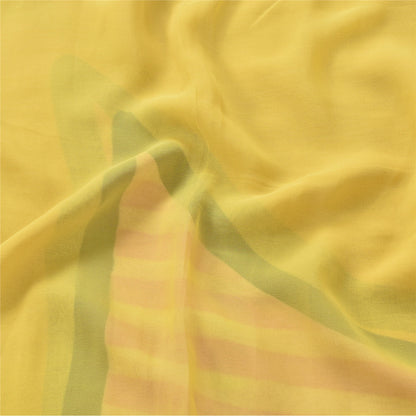 Sanskriti Vintage Sarees Yellow Pure Georgette Silk Print Sari 5+yd Craft Sustainable Fabric