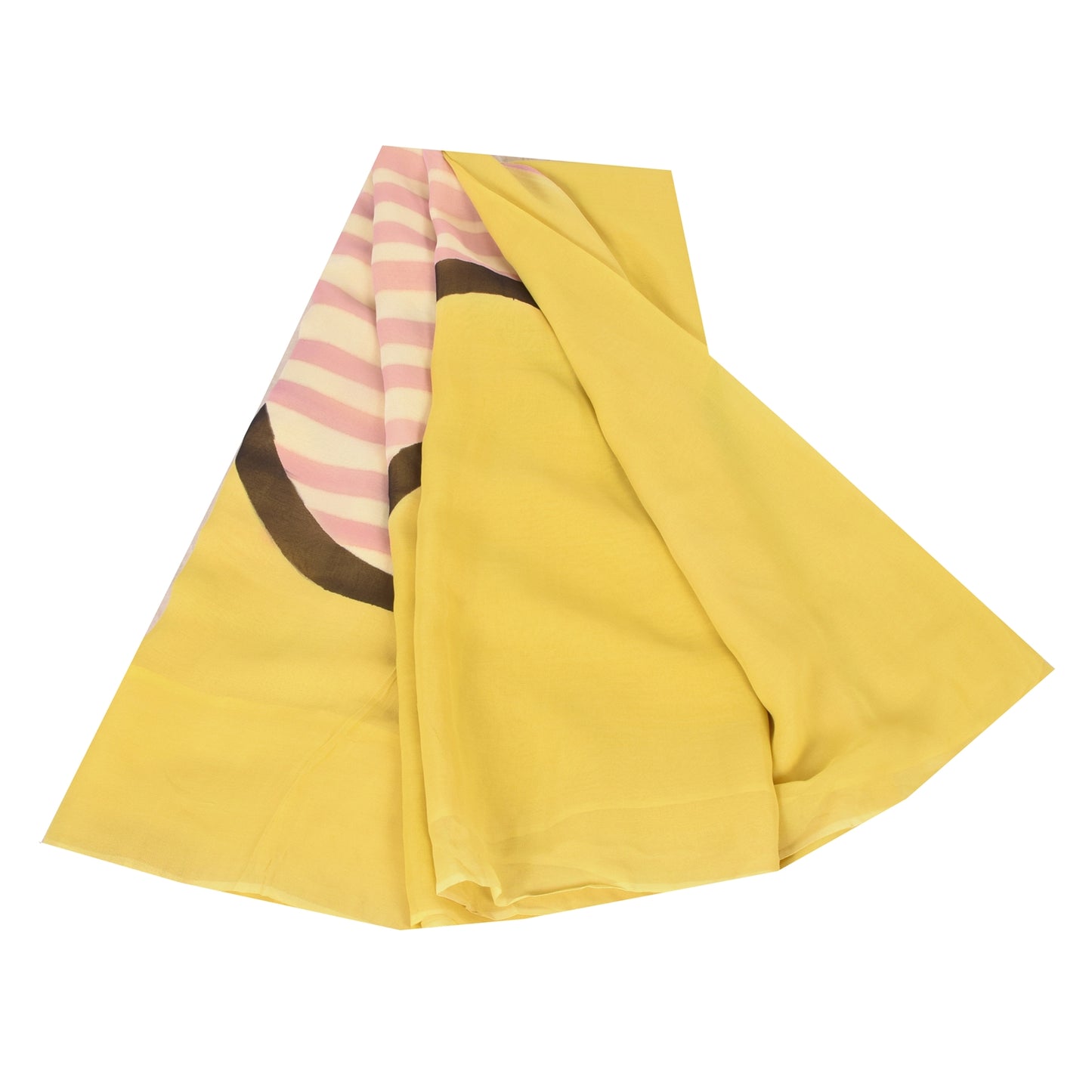 Sanskriti Vintage Sarees Yellow Pure Georgette Silk Print Sari 5+yd Craft Sustainable Fabric