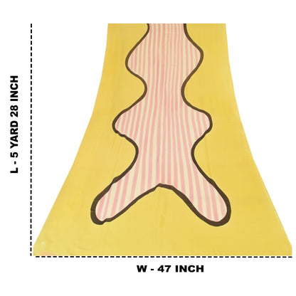 Sanskriti Vintage Sarees Yellow Pure Georgette Silk Print Sari 5+yd Craft Sustainable Fabric