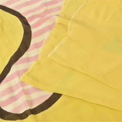 Sanskriti Vintage Sarees Yellow Pure Georgette Silk Print Sari 5+yd Craft Sustainable Fabric