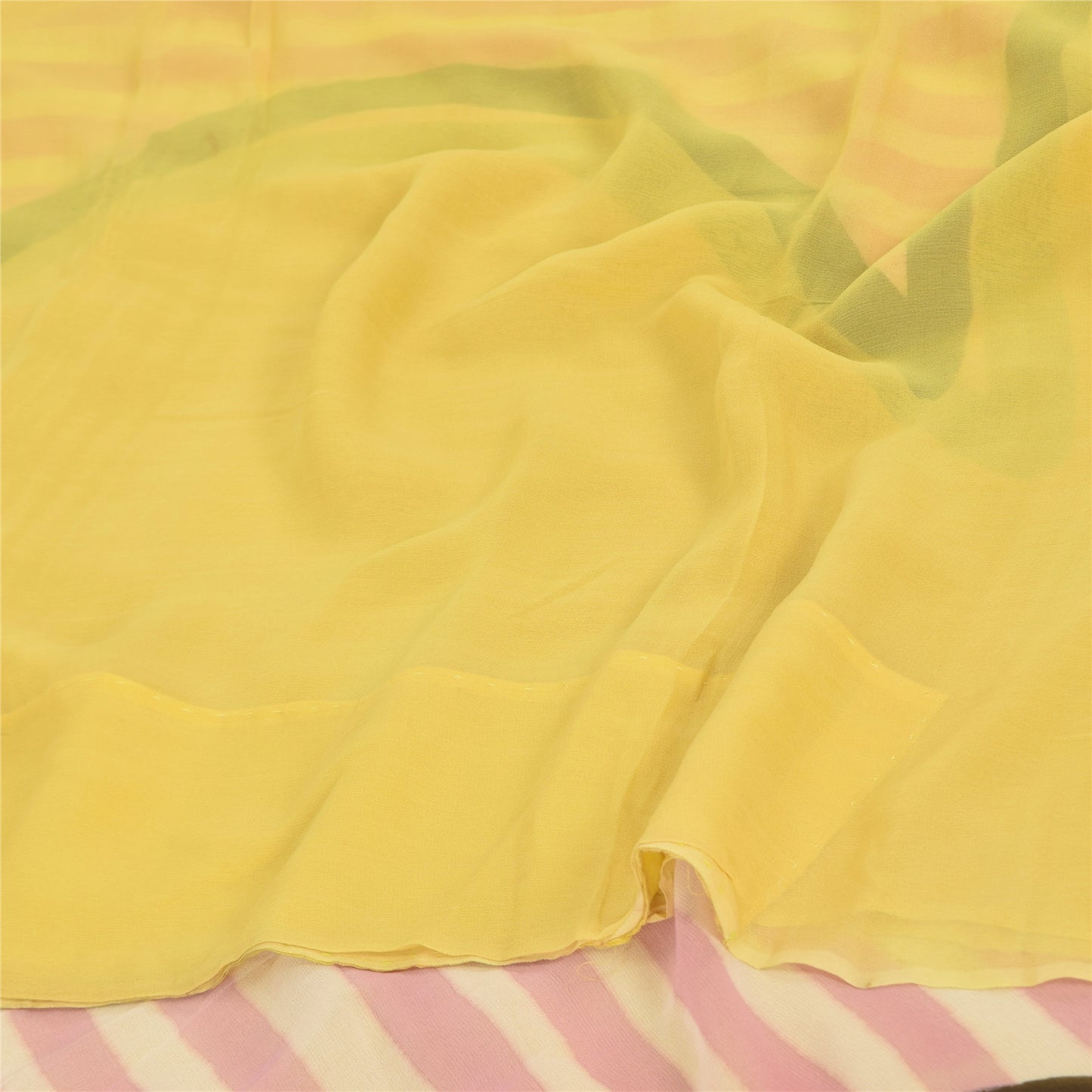 Sanskriti Vintage Sarees Yellow Pure Georgette Silk Print Sari 5+yd Craft Sustainable Fabric