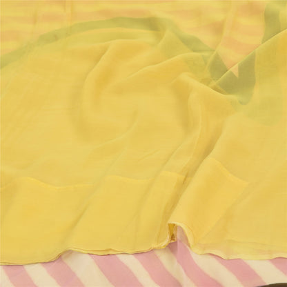 Sanskriti Vintage Sarees Yellow Pure Georgette Silk Print Sari 5+yd Craft Sustainable Fabric
