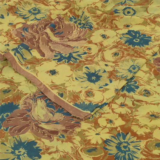 Sanskriti Vintage Sarees Multicolor Pure Georgette Silk Printed Sari 5+yd Sustainable Fabric