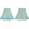 Sanskriti Vintage Sarees Ivory/Blue Pure Georgette Silk Printed Sari 5+yd Sustainable Fabric