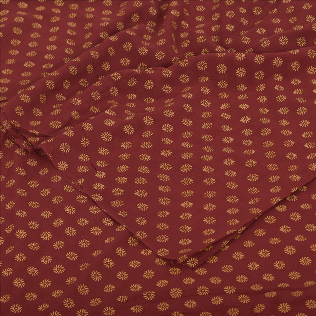 Sanskriti Vintage Sarees Red Pure Georgette Silk Printed Sari 5+yd Craft Sustainable Fabric