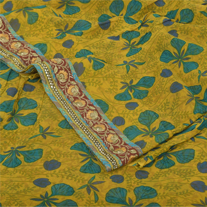 Sanskriti Vintage Sarees Yellow Pure Georgette Silk Print Sari 5+yd Craft Sustainable Fabric