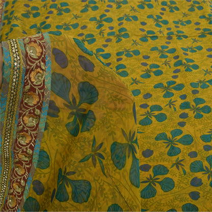 Sanskriti Vintage Sarees Yellow Pure Georgette Silk Print Sari 5+yd Craft Sustainable Fabric