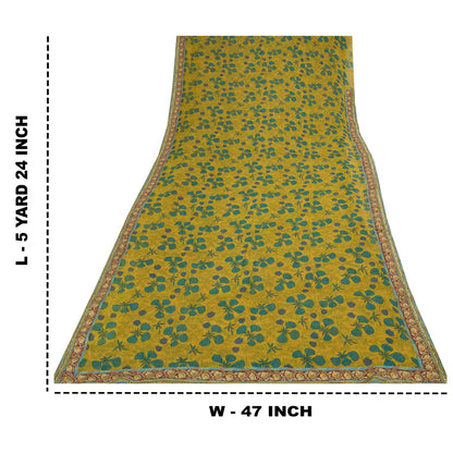 Sanskriti Vintage Sarees Yellow Pure Georgette Silk Print Sari 5+yd Craft Sustainable Fabric