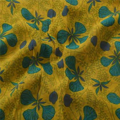 Sanskriti Vintage Sarees Yellow Pure Georgette Silk Print Sari 5+yd Craft Sustainable Fabric