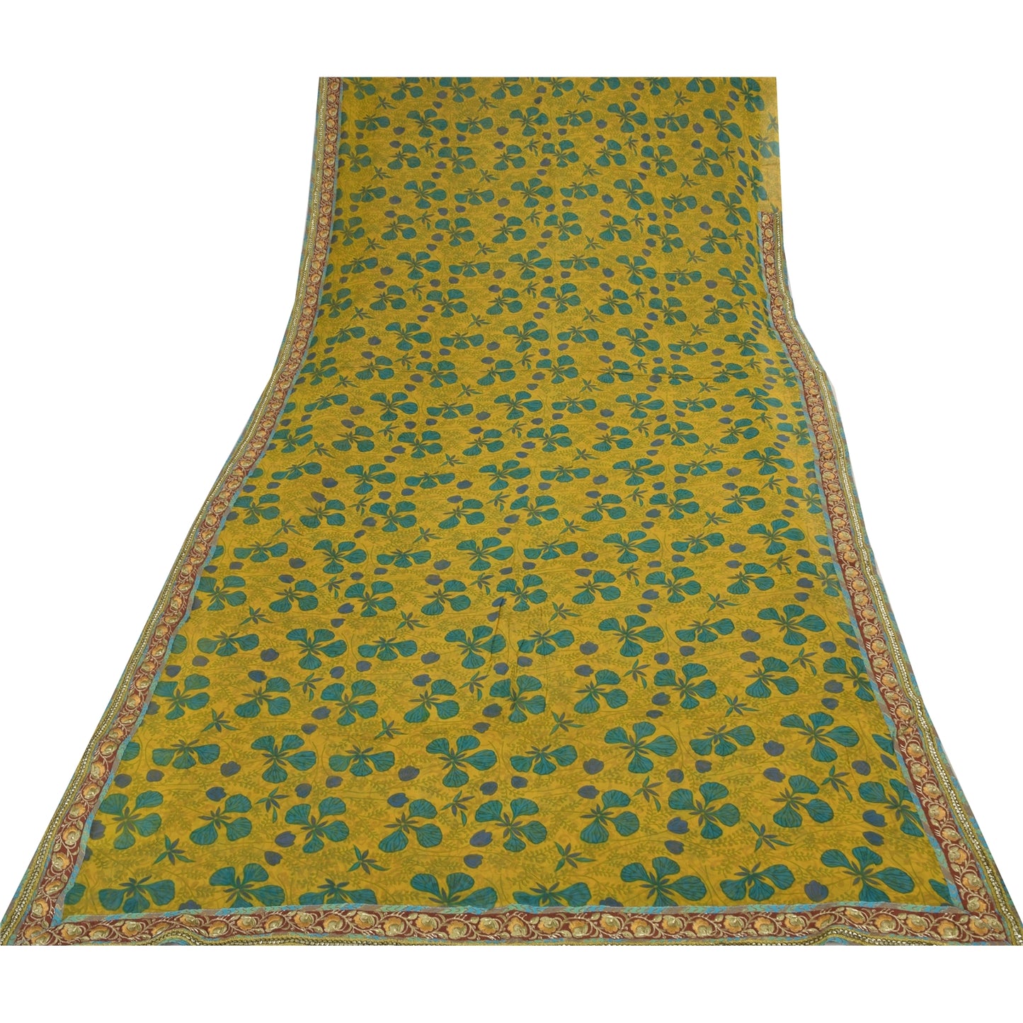 Sanskriti Vintage Sarees Yellow Pure Georgette Silk Print Sari 5+yd Craft Sustainable Fabric