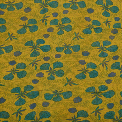 Sanskriti Vintage Sarees Yellow Pure Georgette Silk Print Sari 5+yd Craft Sustainable Fabric