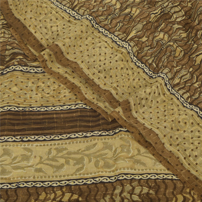 Sanskriti Vintage Sarees Brown Pure Georgette Silk Print Sari 5+yd Craft Sustainable Fabric