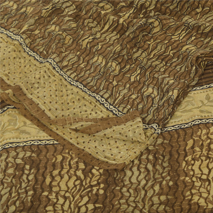 Sanskriti Vintage Sarees Brown Pure Georgette Silk Print Sari 5+yd Craft Sustainable Fabric