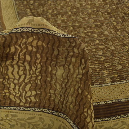 Sanskriti Vintage Sarees Brown Pure Georgette Silk Print Sari 5+yd Craft Sustainable Fabric