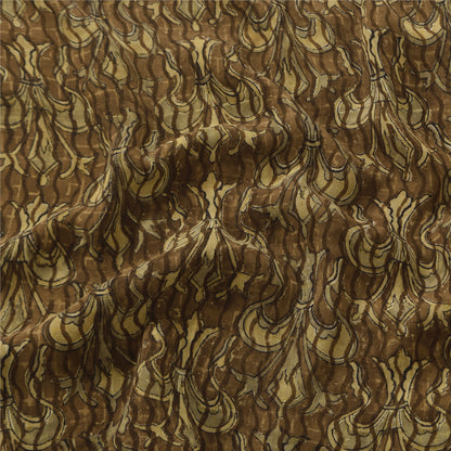 Sanskriti Vintage Sarees Brown Pure Georgette Silk Print Sari 5+yd Craft Sustainable Fabric