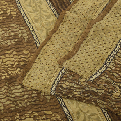 Sanskriti Vintage Sarees Brown Pure Georgette Silk Print Sari 5+yd Craft Sustainable Fabric