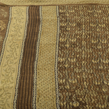 Sanskriti Vintage Sarees Brown Pure Georgette Silk Print Sari 5+yd Craft Sustainable Fabric
