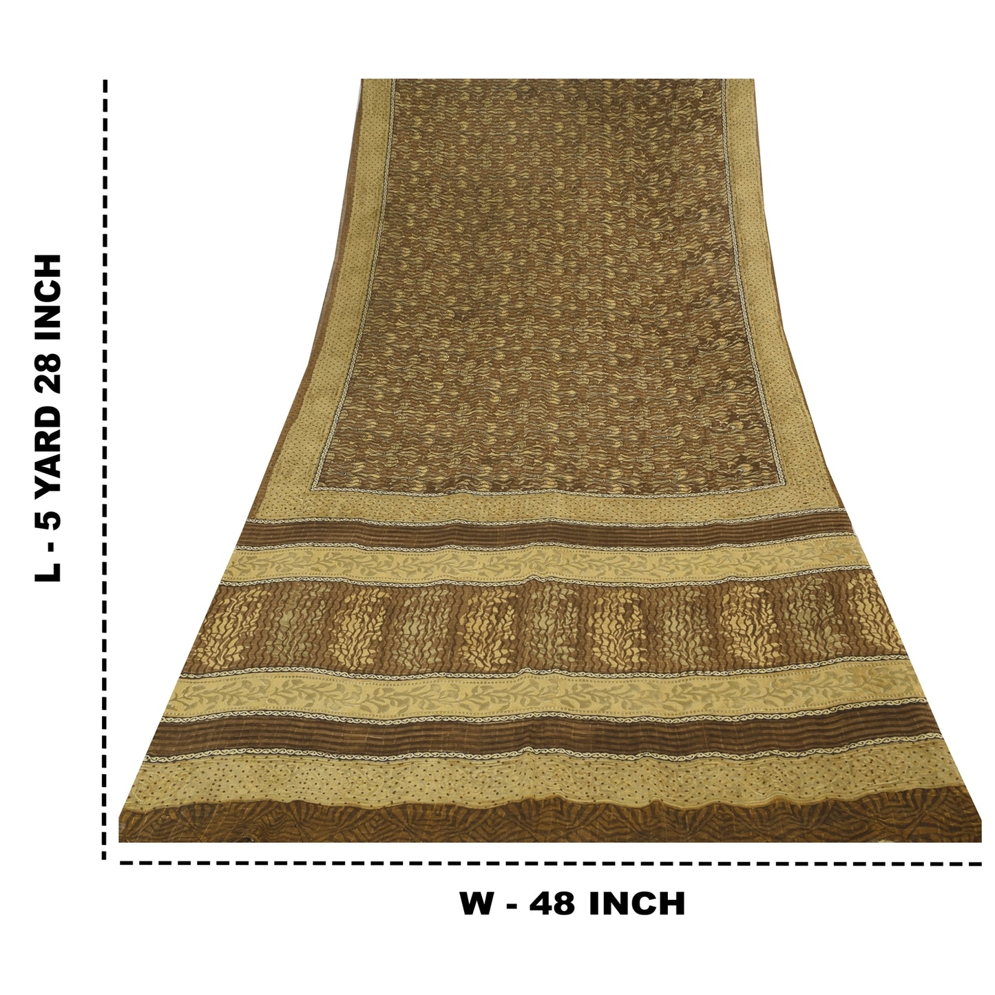Sanskriti Vintage Sarees Brown Pure Georgette Silk Print Sari 5+yd Craft Sustainable Fabric