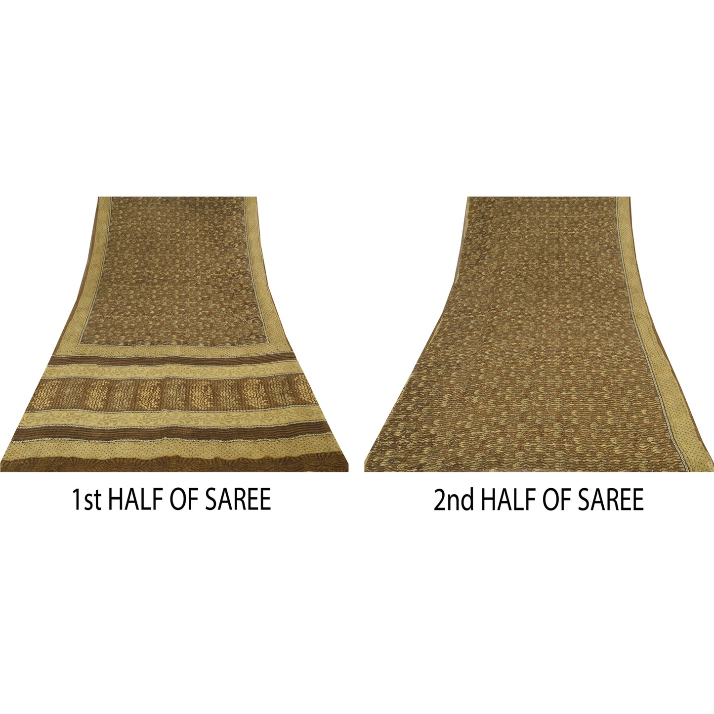 Sanskriti Vintage Sarees Brown Pure Georgette Silk Print Sari 5+yd Craft Sustainable Fabric