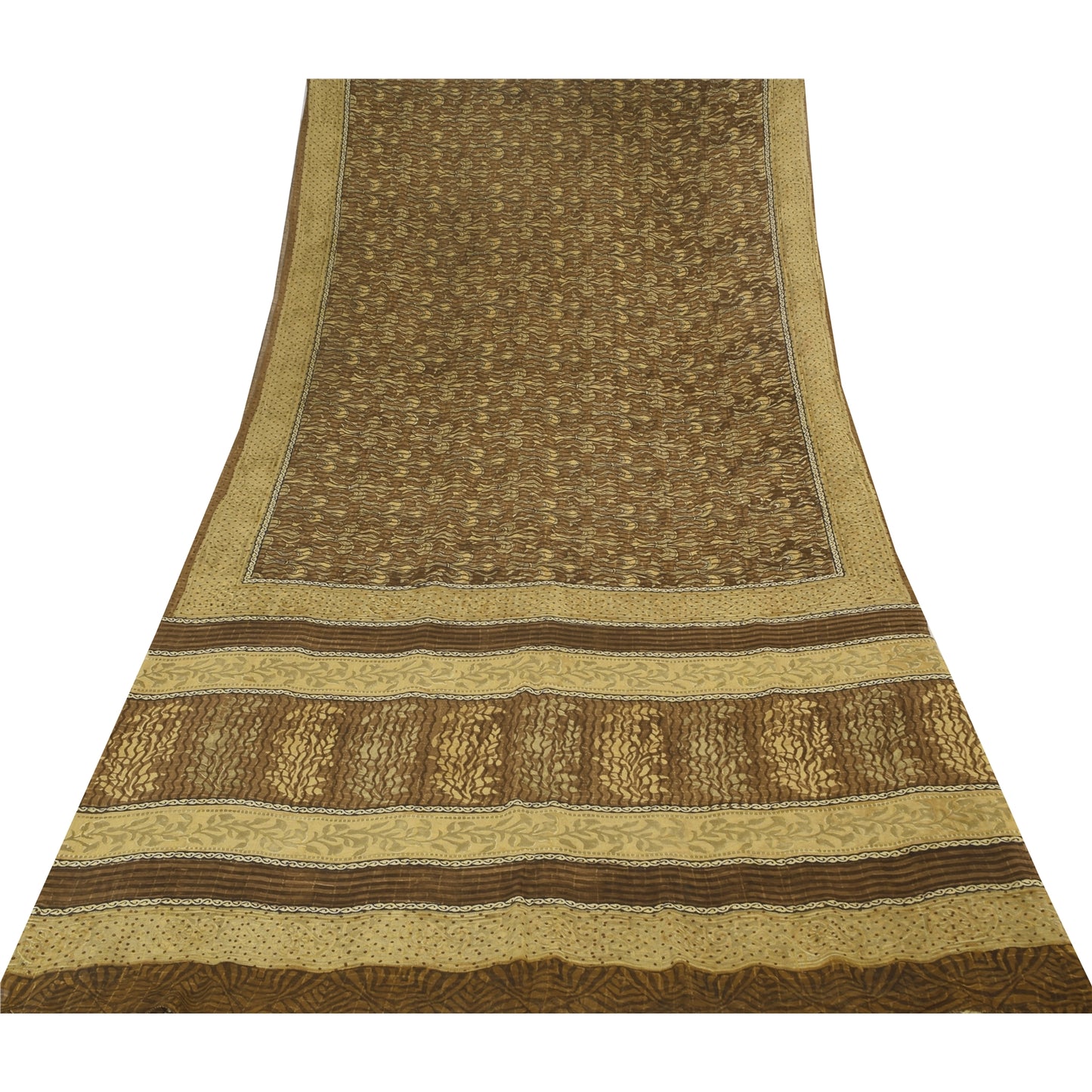Sanskriti Vintage Sarees Brown Pure Georgette Silk Print Sari 5+yd Craft Sustainable Fabric