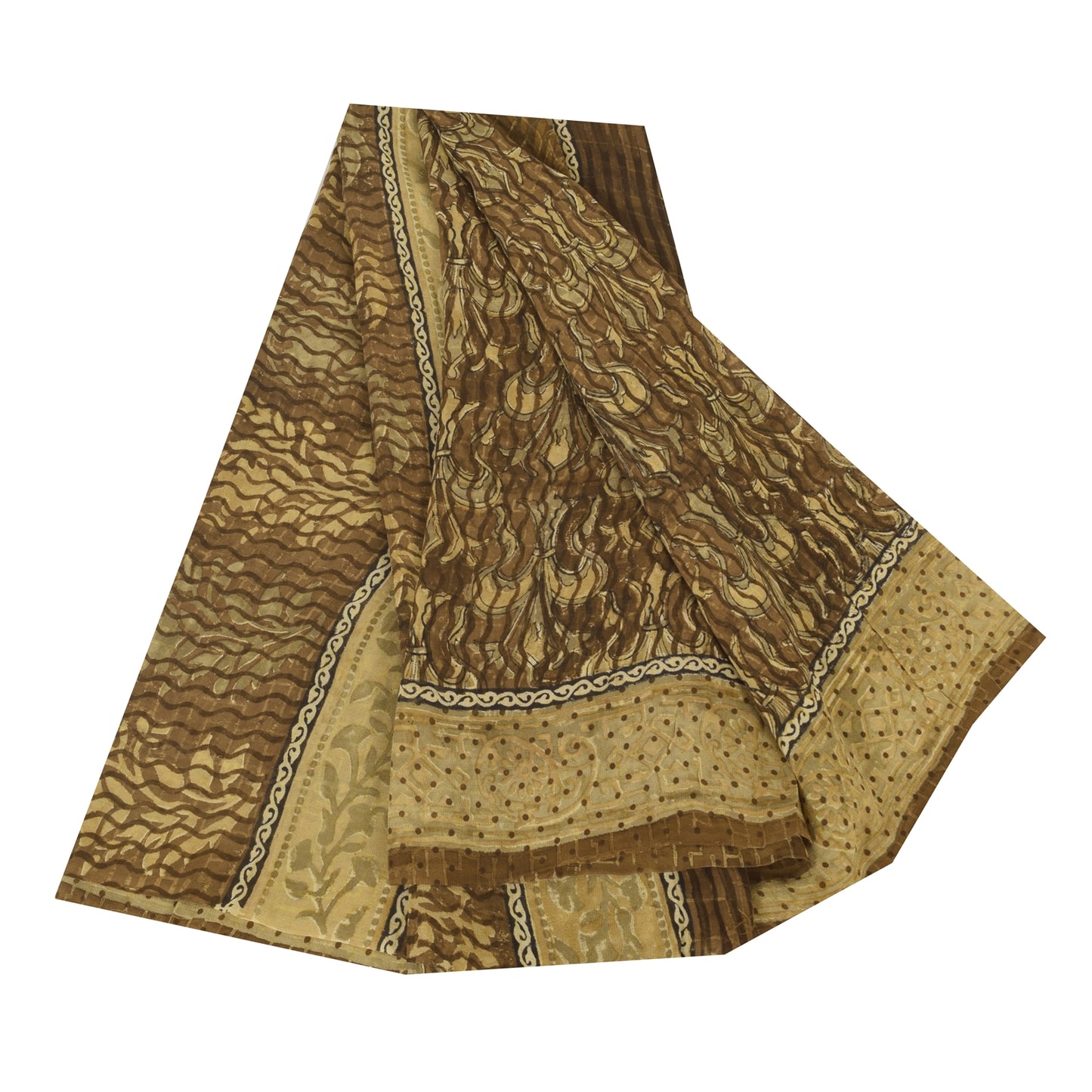 Sanskriti Vintage Sarees Brown Pure Georgette Silk Print Sari 5+yd Craft Sustainable Fabric
