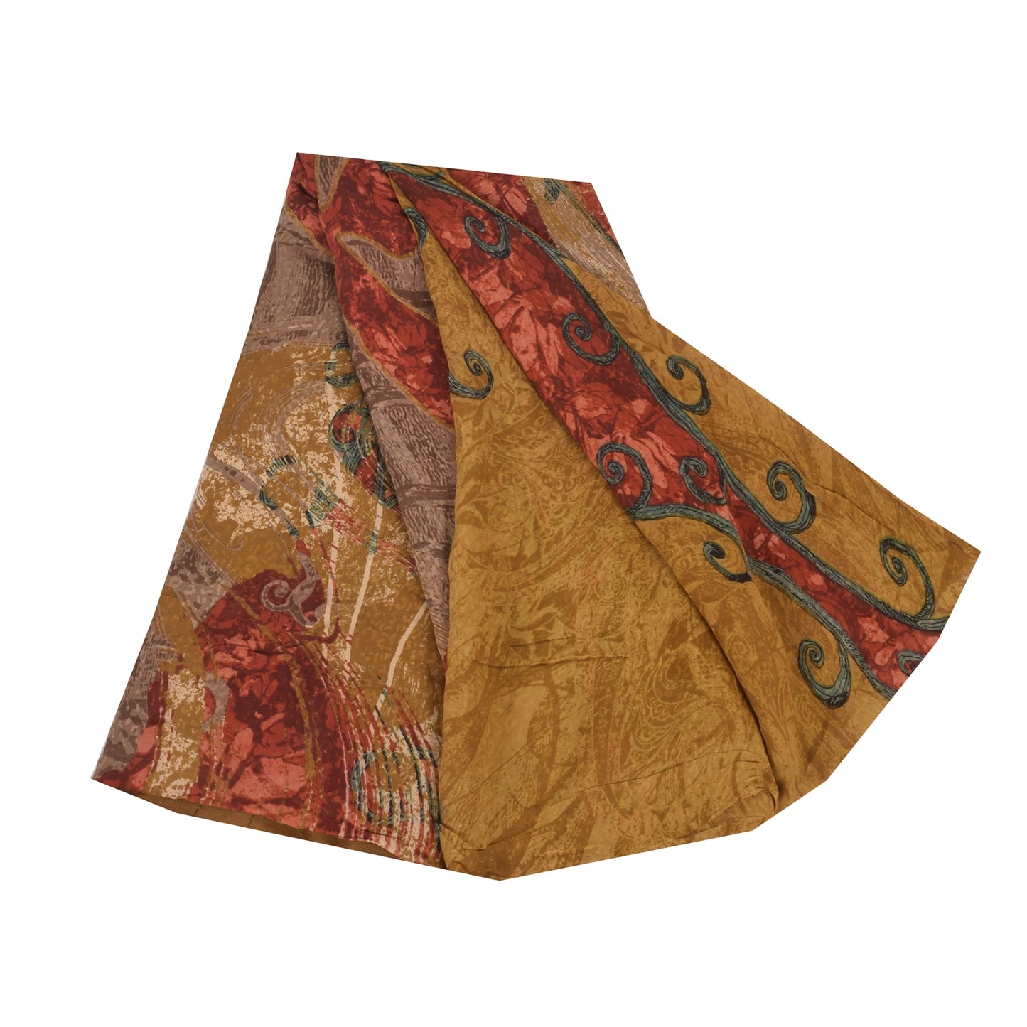 Sanskriti Vintage Sarees Mustard Pure Georgette Printed Sari 5+yd Craft Sustainable Fabric