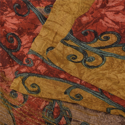 Sanskriti Vintage Sarees Mustard Pure Georgette Printed Sari 5+yd Craft Sustainable Fabric