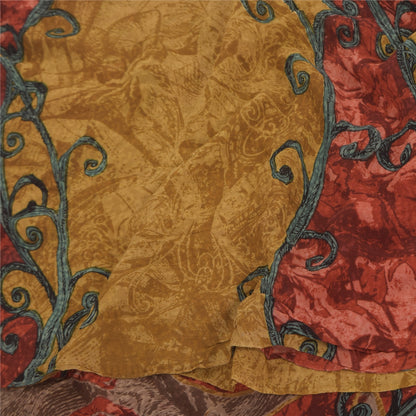 Sanskriti Vintage Sarees Mustard Pure Georgette Printed Sari 5+yd Craft Sustainable Fabric