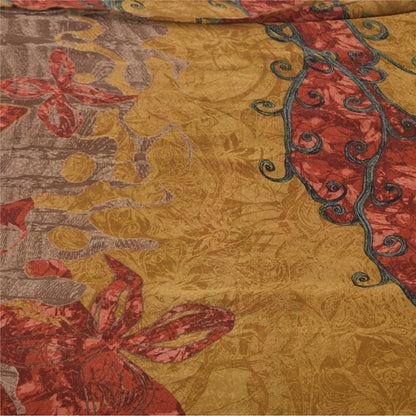Sanskriti Vintage Sarees Mustard Pure Georgette Printed Sari 5+yd Craft Sustainable Fabric