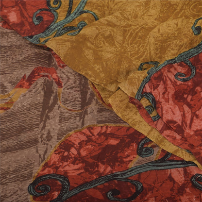 Sanskriti Vintage Sarees Mustard Pure Georgette Printed Sari 5+yd Craft Sustainable Fabric