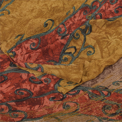 Sanskriti Vintage Sarees Mustard Pure Georgette Printed Sari 5+yd Craft Sustainable Fabric