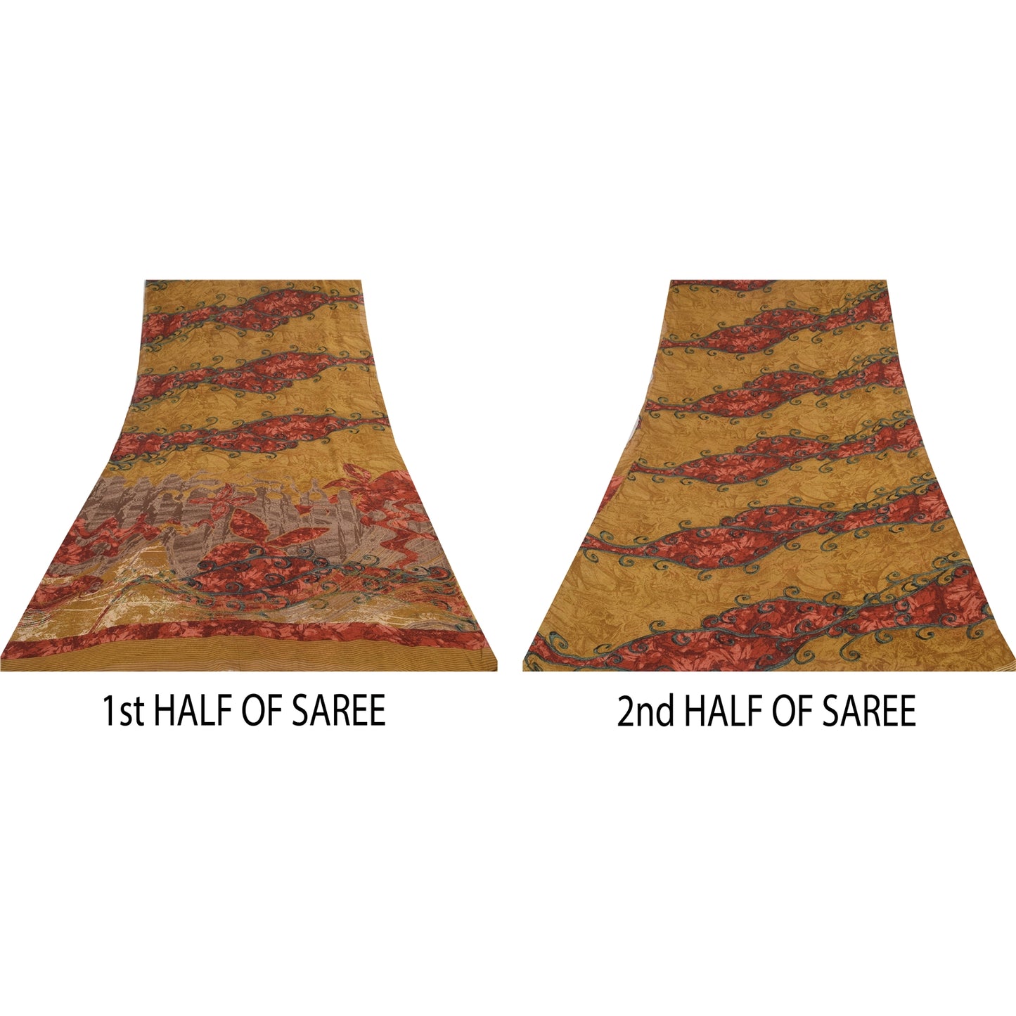 Sanskriti Vintage Sarees Mustard Pure Georgette Printed Sari 5+yd Craft Sustainable Fabric