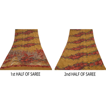 Sanskriti Vintage Sarees Mustard Pure Georgette Printed Sari 5+yd Craft Sustainable Fabric