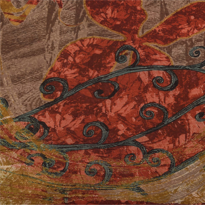 Sanskriti Vintage Sarees Mustard Pure Georgette Printed Sari 5+yd Craft Sustainable Fabric