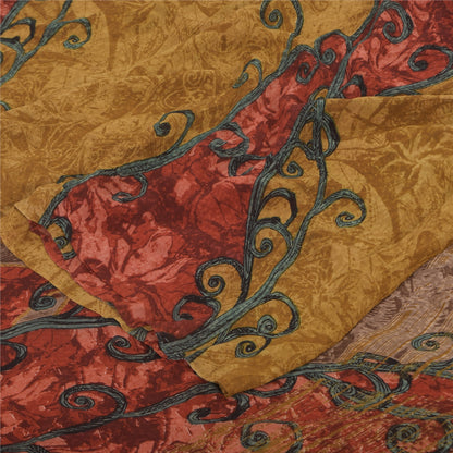 Sanskriti Vintage Sarees Mustard Pure Georgette Printed Sari 5+yd Craft Sustainable Fabric