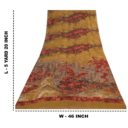Sanskriti Vintage Sarees Mustard Pure Georgette Printed Sari 5+yd Craft Sustainable Fabric