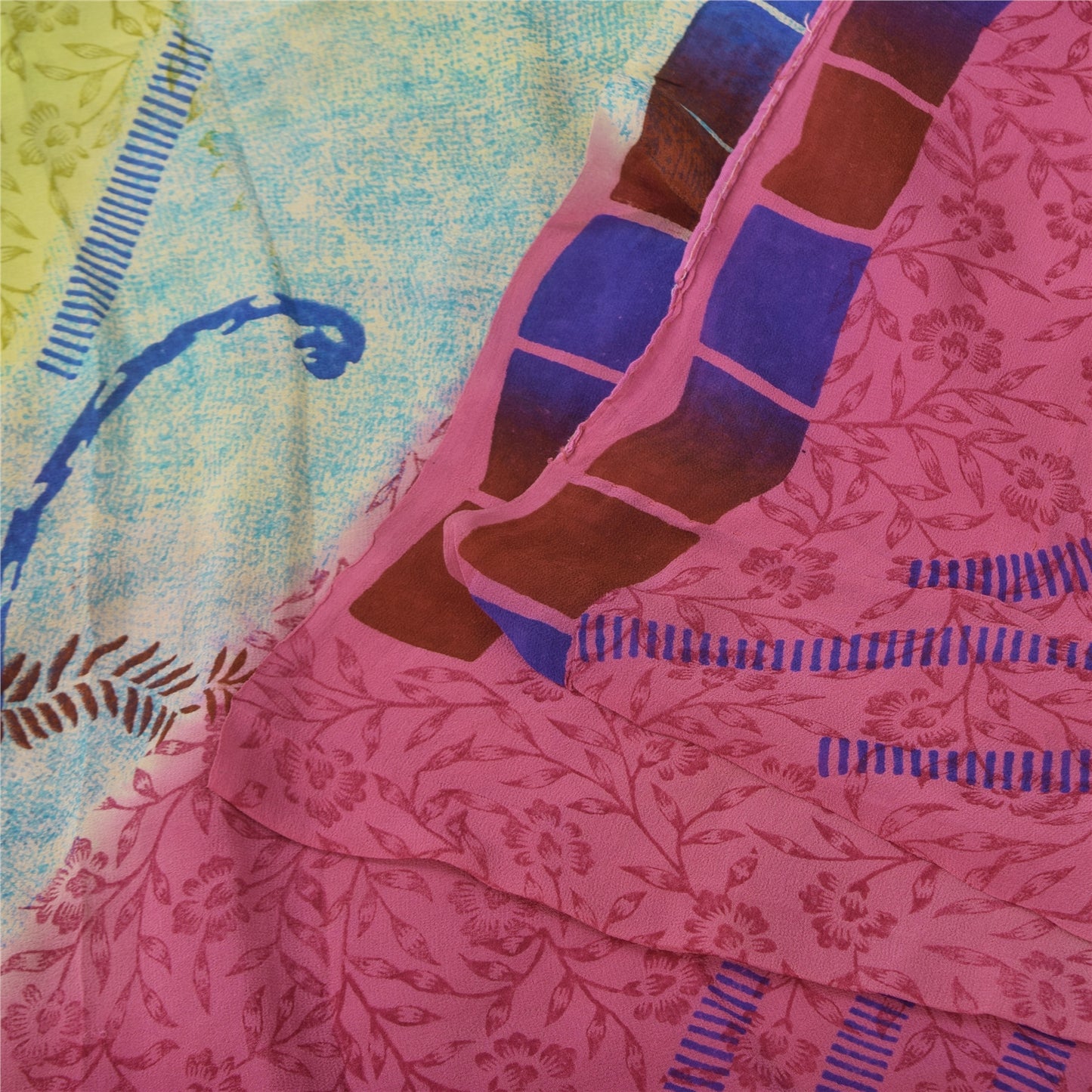 Sanskriti Vintage Sarees Multi Pure Georgette Silk Print Sari 5+yd Craft Sustainable Fabric